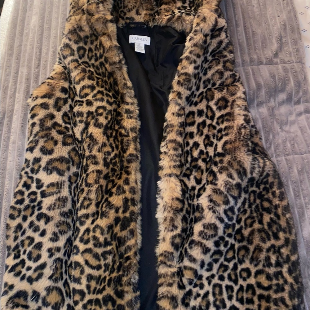 Leopard Vest Jacket Hooded Hoodie with Pockets Winter Warm Cozy